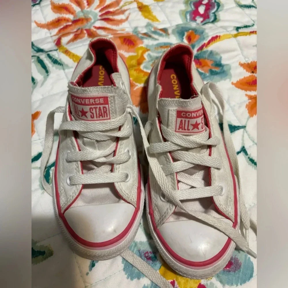 Converse All Star Ox Junior Girls Shoes Size 1 White Pink Chuck Taylor 668484F